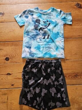 Disney Black Active Shorts with Teal Tie-Dye Accent